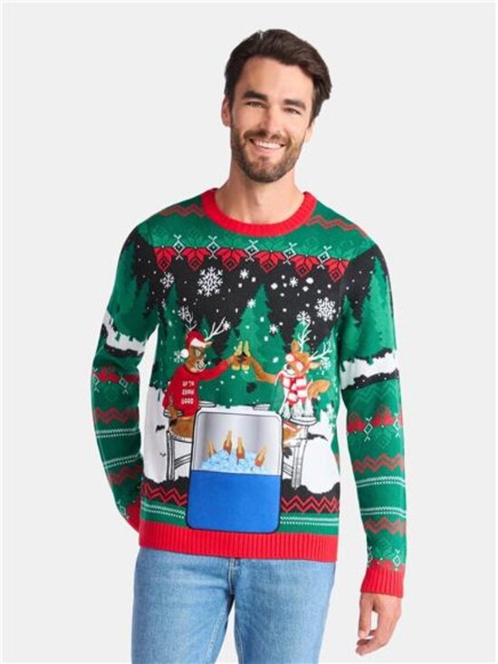 Holiday Time Men's Long Sleeve Christmas Sweater with Drink Pocket, Sizes XS-3XL - Picture 1 of 5
